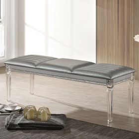 Antique Classic Silver 1pc Bench Only Contemporary Solid wood Acrylic Legs Crystal And Mirror Accent
