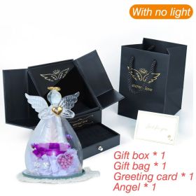 1 Set Little Angel Preserved Roses In Glass Forever Eternal Rose Flower Christmas Birthday Valentine Day Wedding Gift Women Girl (Color: Box - No light D, Ships From: CN)