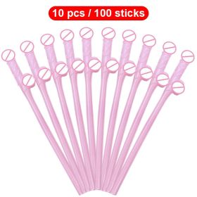 10Pcs Drinking Penis Straws Bride Shower Sexy Hen Night Drink Penis Dick Novelty Nude Straw For Bar Bachelorette Party Supplies (Color: Pink, Ships From: China)