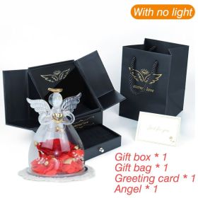 1 Set Little Angel Preserved Roses In Glass Forever Eternal Rose Flower Christmas Birthday Valentine Day Wedding Gift Women Girl (Color: Box - No light C, Ships From: CN)