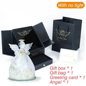 1 Set Little Angel Preserved Roses In Glass Forever Eternal Rose Flower Christmas Birthday Valentine Day Wedding Gift Women Girl (Color: Box - No light A, Ships From: CN)